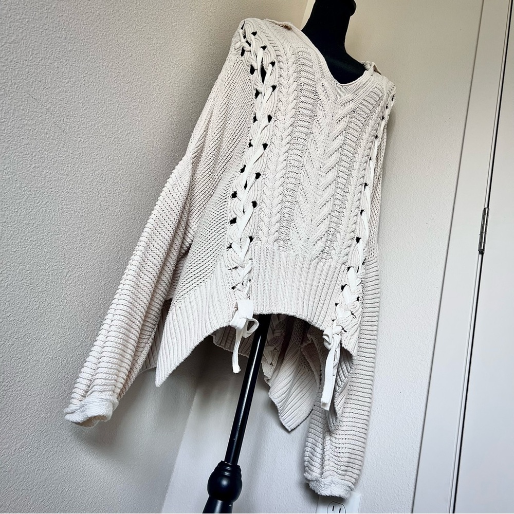 RARE • Free People Corset Lace-Up Oversized Sweater • - Picture 4 of 10
